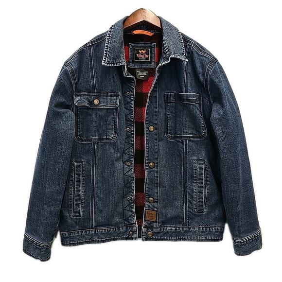 Walls Outdoor Mens Fleece Lined Jean Chore Jacket Sz M Buffalo Plaid Denim Coat - Picture 1 of 14